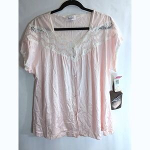 NWT Vintage Vanity Fair Ballerina Pink Lace Trim Night Shirt Top Large USA Nylon
